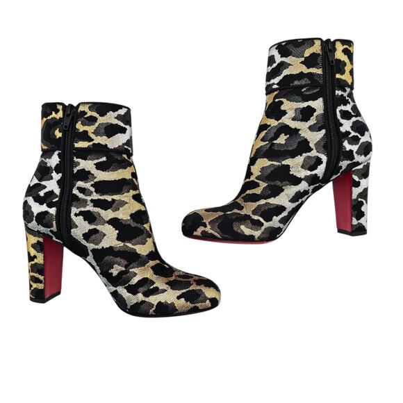 Christian Louboutin Moulamax Ankle Boot Black Gold Lurex Leopard Size 38 US 8 - Picture 5 of 13